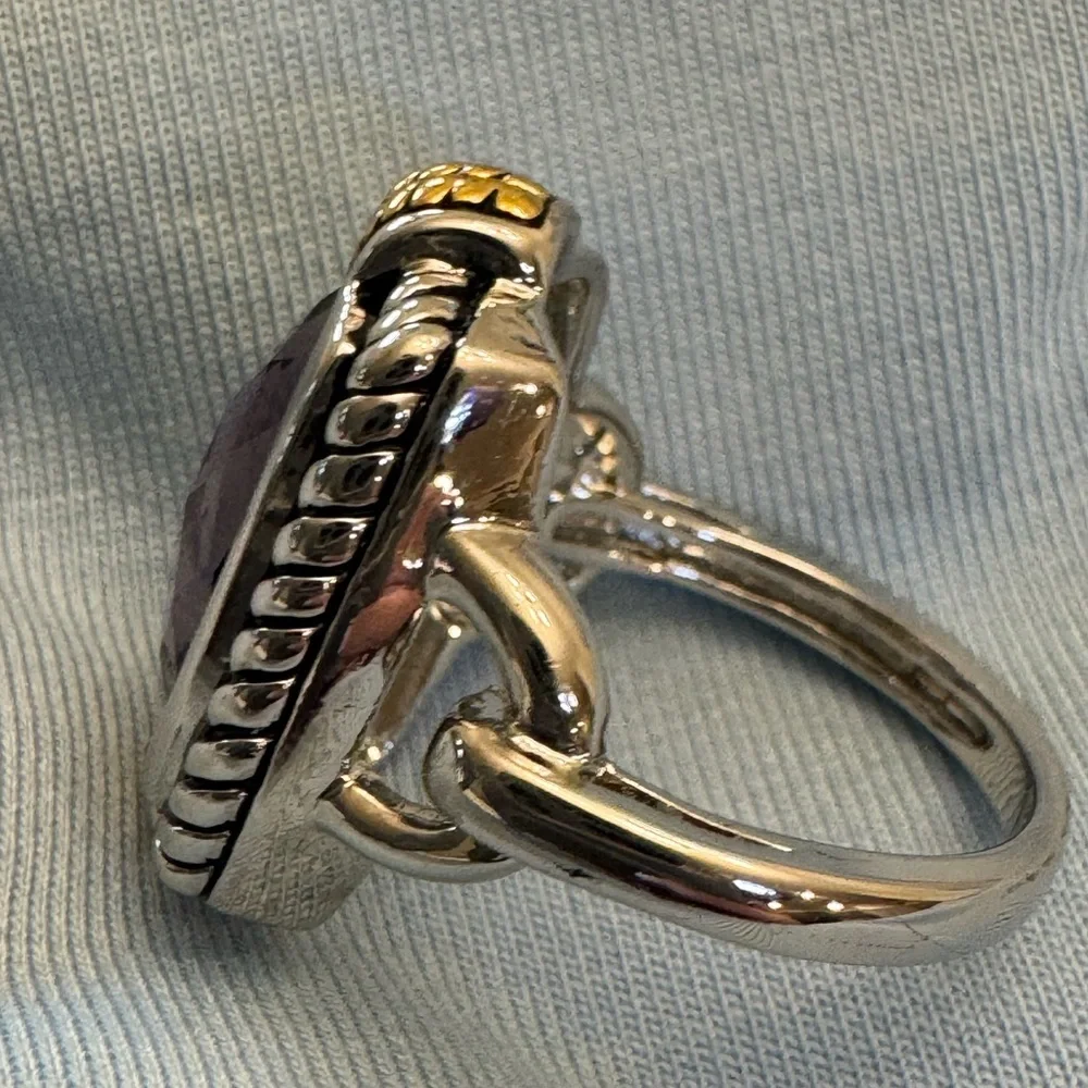 Faceted Faux Amethyst Silver Tone Statement Ring - Picture 4 of 12